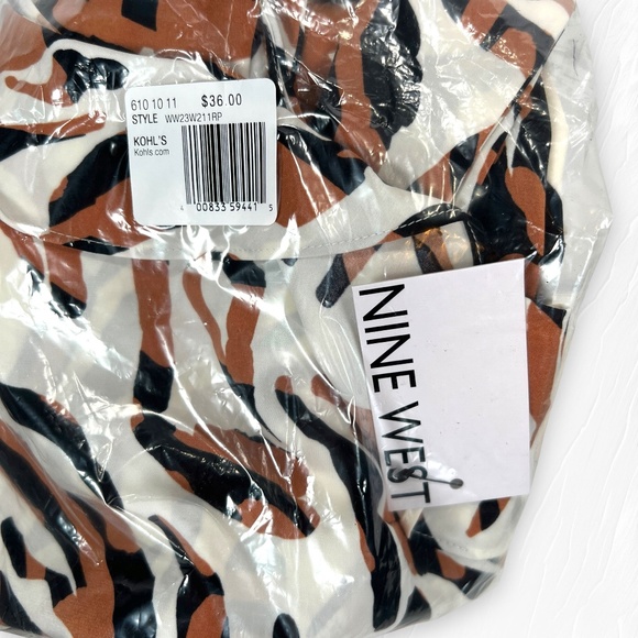 Nine West One-Shoulder Top Ruffle Neck Bow Accent Brown Zebra Print Size XL NEW - Picture 2 of 5